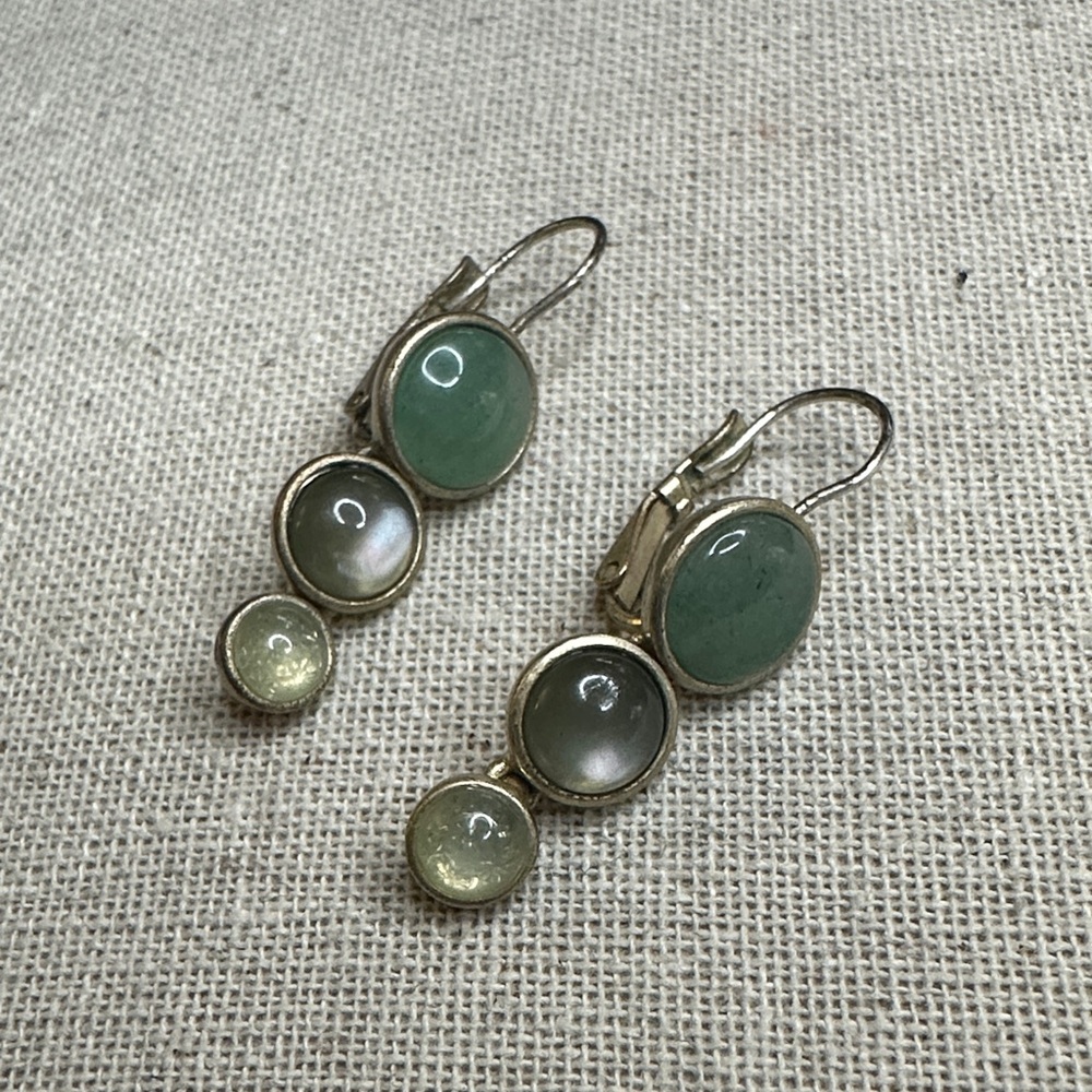 Liz Claiborne Gold and Green Triple Stone Earrings